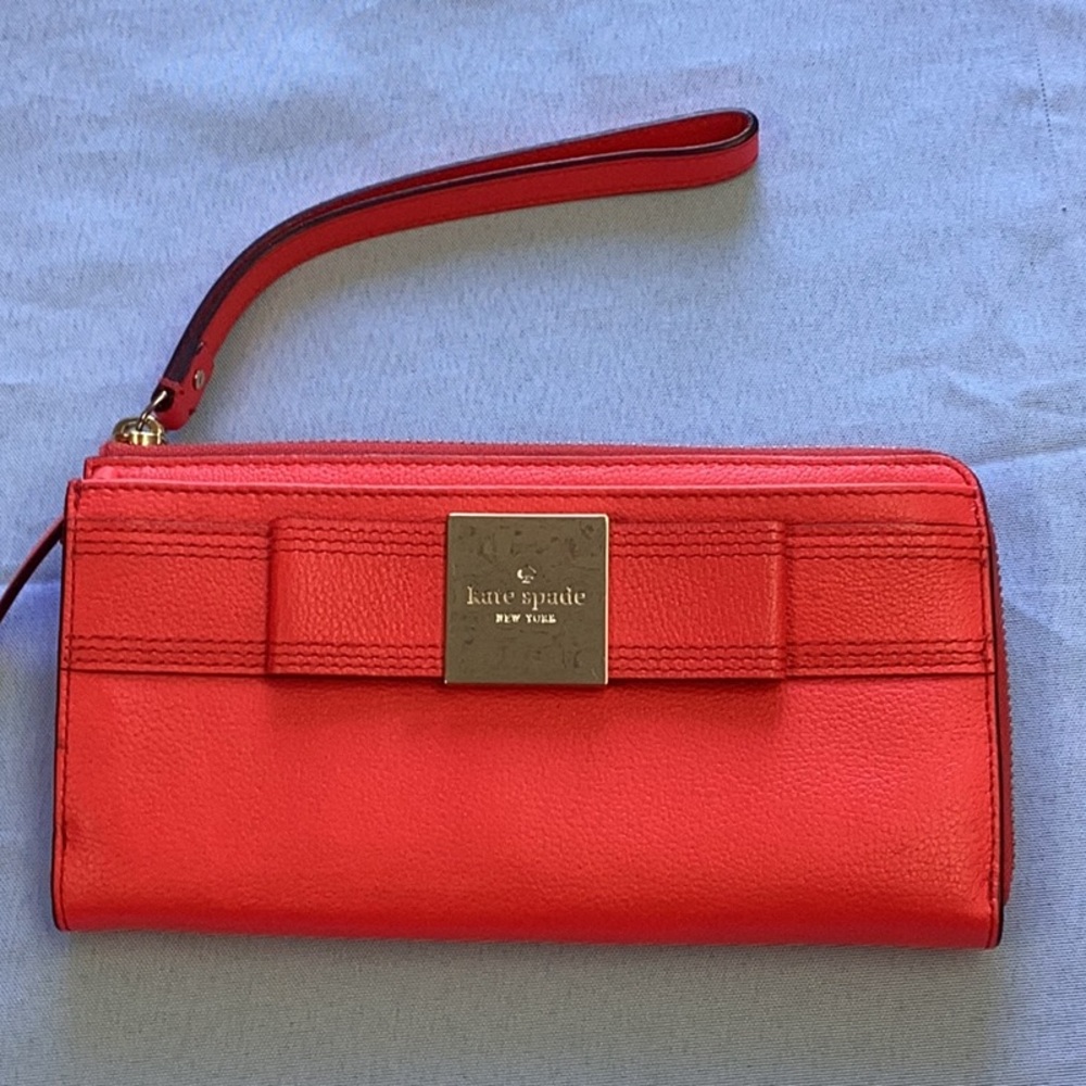 Kate Spade NY  Red Long Wristlet Wallet Continental Layton Hill with Bow Detail